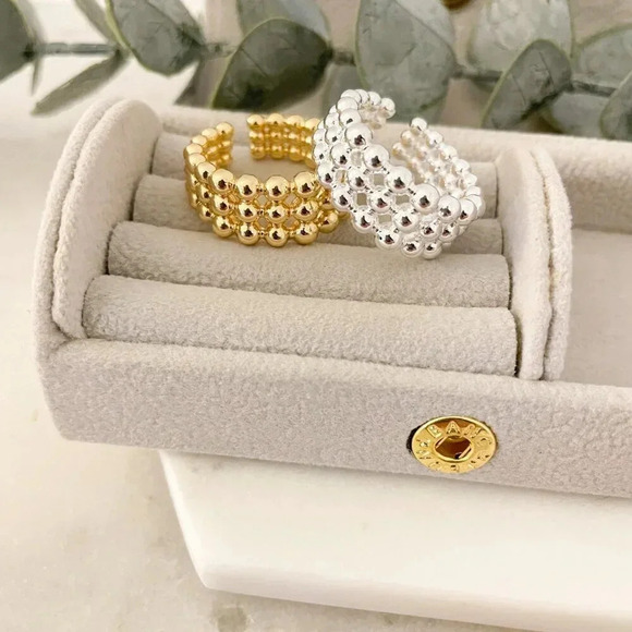 925 Sterling Silver Minimalist Bead Ring Layer Ring Band Silver or Gold Ring - Picture 6 of 10